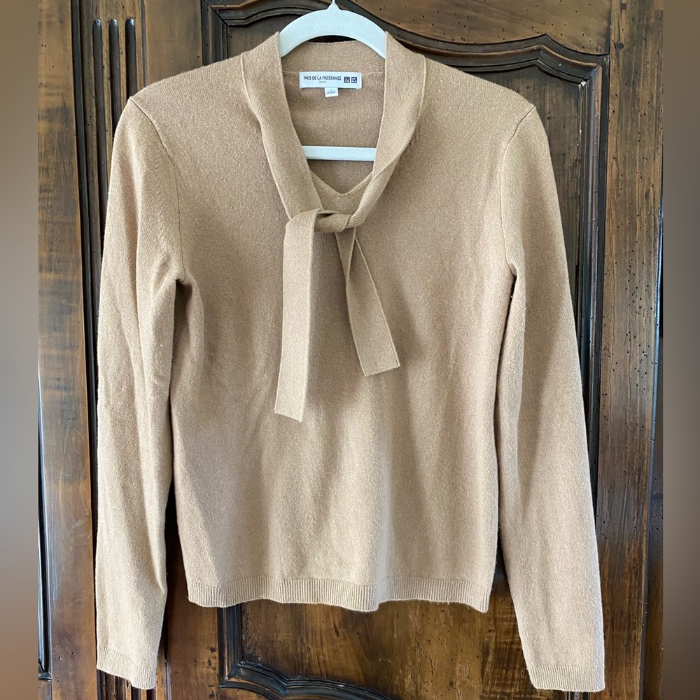 Ines de la Fressange 100% cashmere sweater w ribbon accent sz S